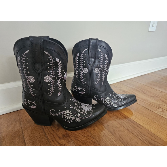 Durango Women's Black Studded Floral Embroidered Western Cowgirl Boots Size 8M - Picture 1 of 7